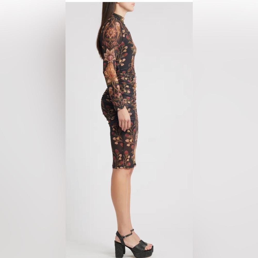 Farm Rio Transparent Berry Garden Long Sleeve Ruched Dress Size XL - Picture 4 of 14